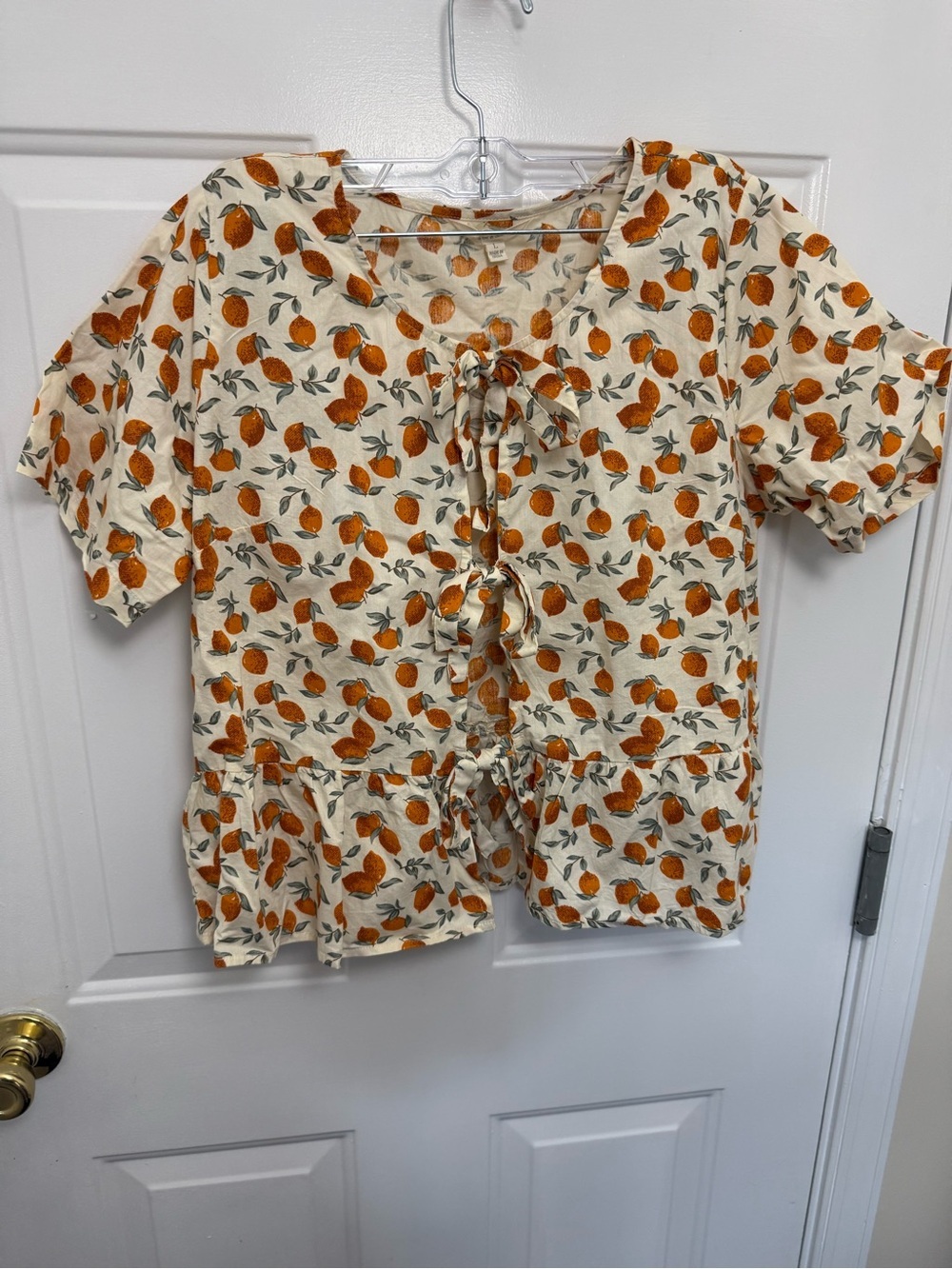 Sim And Sam Peach Print Bow Top Size Large Coquette Girl Summer Whimsical
